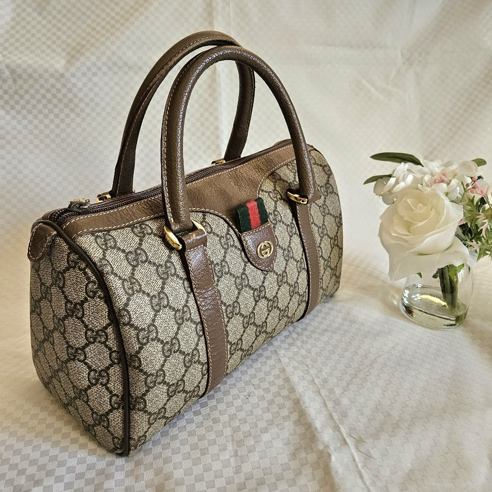 Authentic Gucci GG Leather Top Handle Satchel Handbag